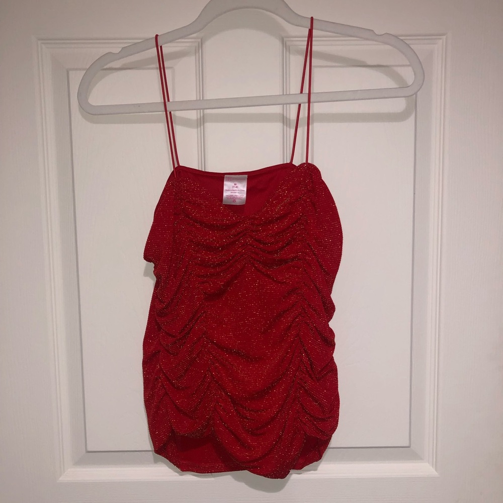 No Bohndaried red sparkle tank top